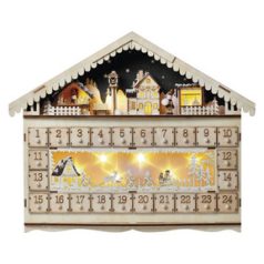   LED adventi naptár, fa, 40x50 cm, 2x AA, beltéri, meleg fehér, időzítő